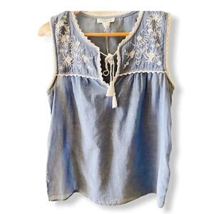 Beach Lunch Lounge  Boho Bohemian Embroidered Womens  Sleeveless Top SZ  XS